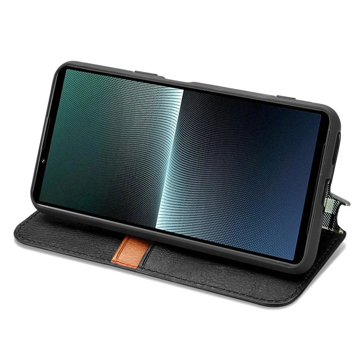 For Sony Xperia 1 V Case PU Leather Wallet Phone Cover with Rhombus Pattern