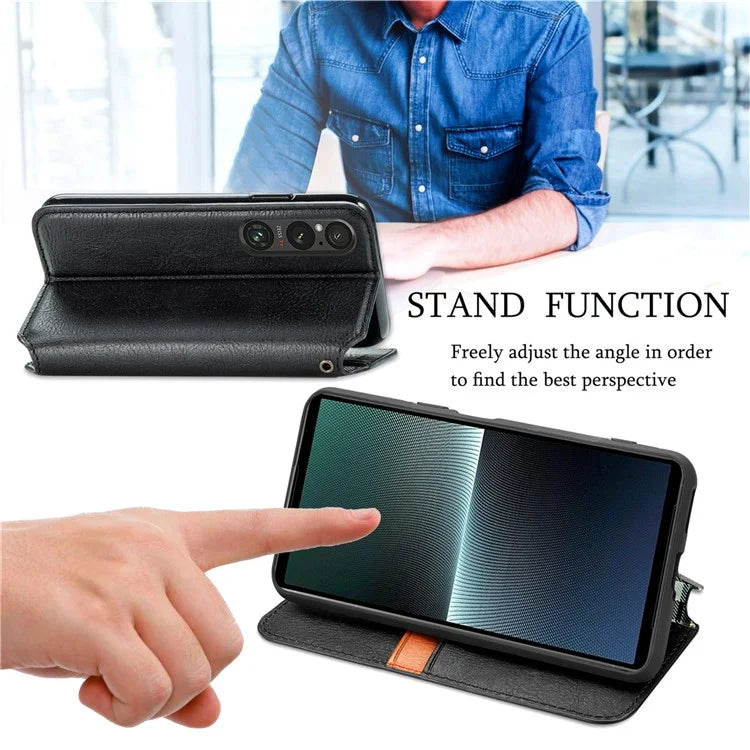 For Sony Xperia 1 V Case PU Leather Wallet Phone Cover with Rhombus Pattern