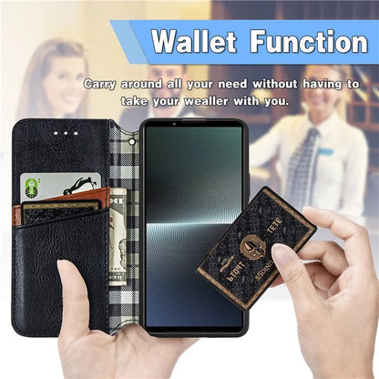 For Sony Xperia 1 V Case PU Leather Wallet Phone Cover with Rhombus Pattern