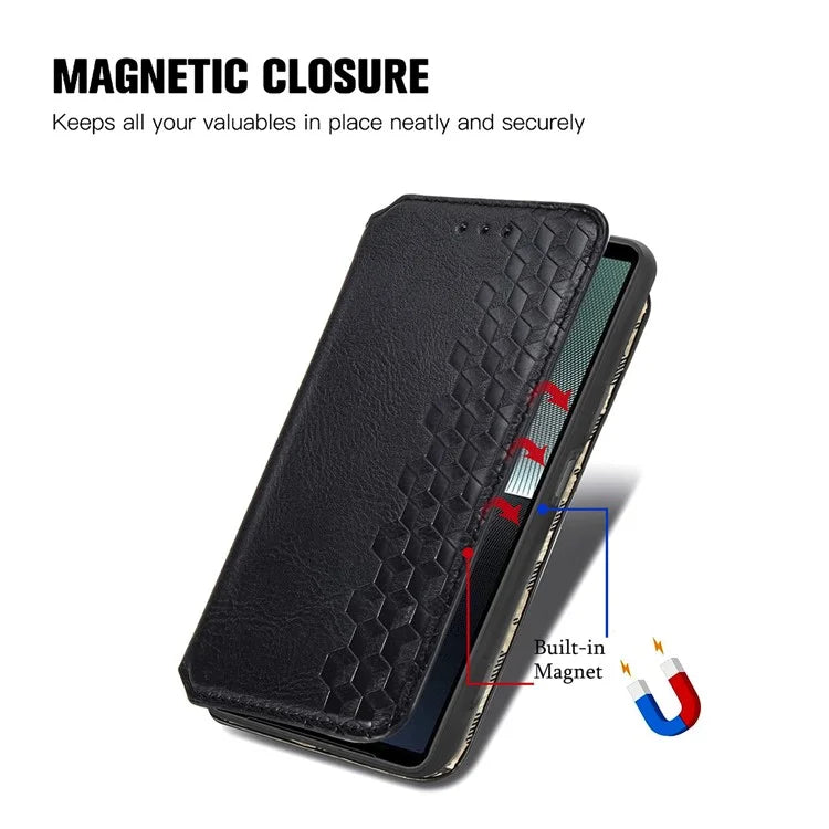 For Sony Xperia 1 V Case PU Leather Wallet Phone Cover with Rhombus Pattern