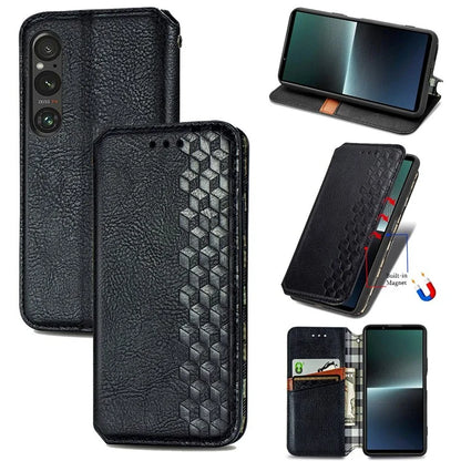For Sony Xperia 1 V Case PU Leather Wallet Phone Cover with Rhombus Pattern