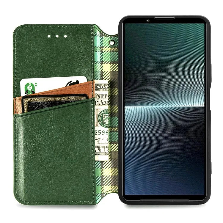For Sony Xperia 1 V Case PU Leather Wallet Phone Cover with Rhombus Pattern