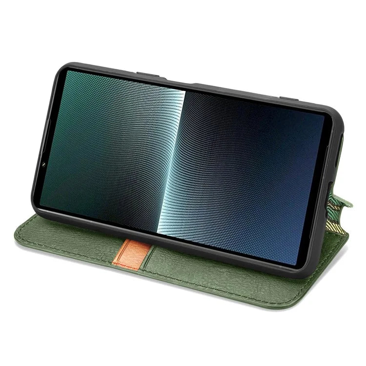 For Sony Xperia 1 V Case PU Leather Wallet Phone Cover with Rhombus Pattern