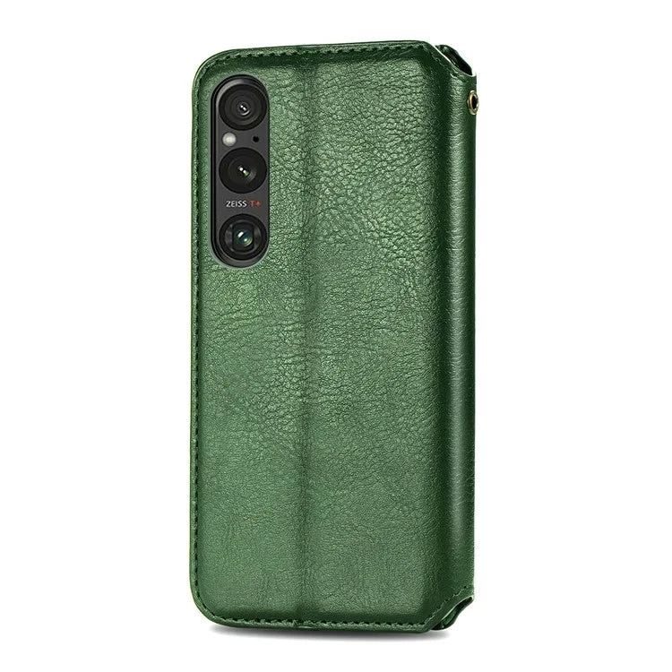 For Sony Xperia 1 V Case PU Leather Wallet Phone Cover with Rhombus Pattern