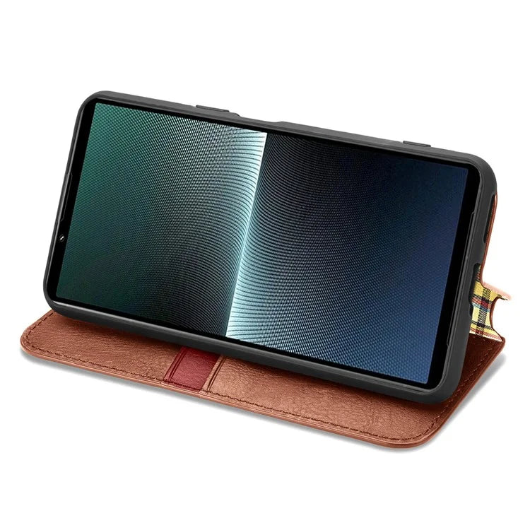 For Sony Xperia 1 V Case PU Leather Wallet Phone Cover with Rhombus Pattern