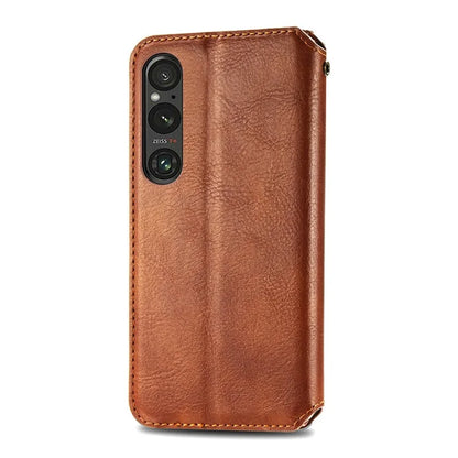 For Sony Xperia 1 V Case PU Leather Wallet Phone Cover with Rhombus Pattern