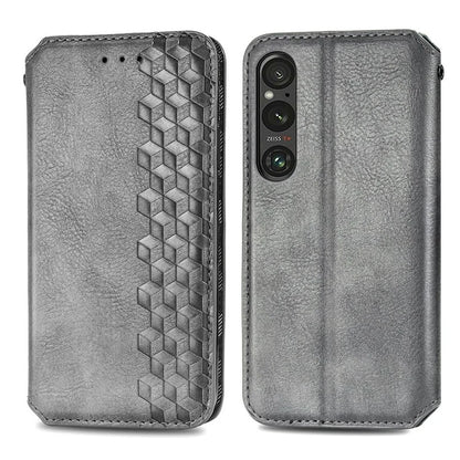 For Sony Xperia 1 V Case PU Leather Wallet Phone Cover with Rhombus Pattern