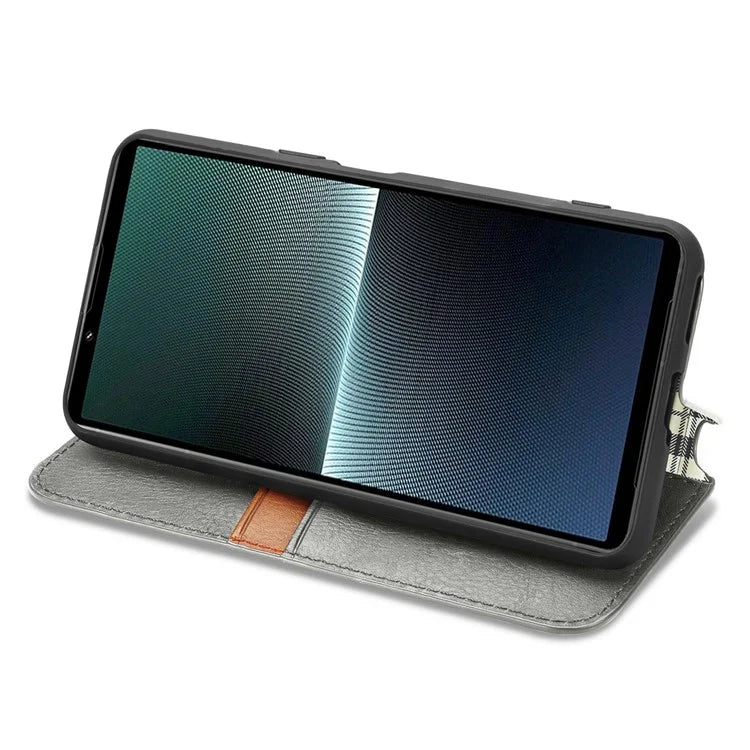 For Sony Xperia 1 V Case PU Leather Wallet Phone Cover with Rhombus Pattern