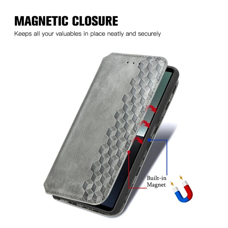For Sony Xperia 1 V Case PU Leather Wallet Phone Cover with Rhombus Pattern