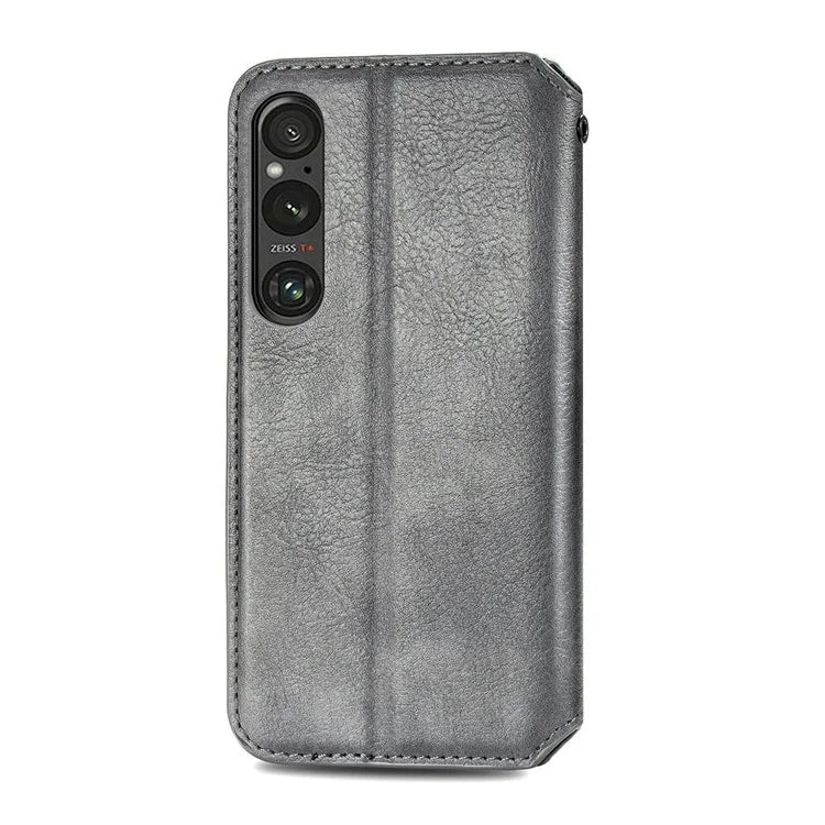 For Sony Xperia 1 V Case PU Leather Wallet Phone Cover with Rhombus Pattern