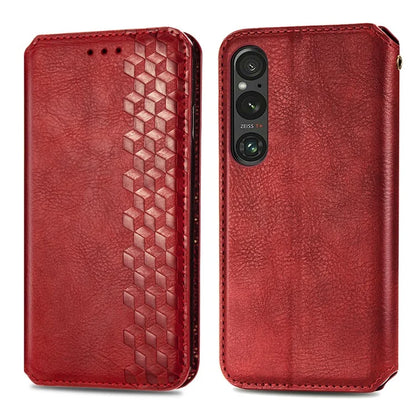 For Sony Xperia 1 V Case PU Leather Wallet Phone Cover with Rhombus Pattern