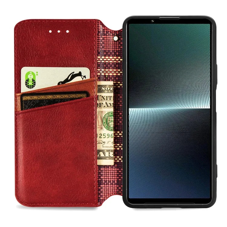 For Sony Xperia 1 V Case PU Leather Wallet Phone Cover with Rhombus Pattern