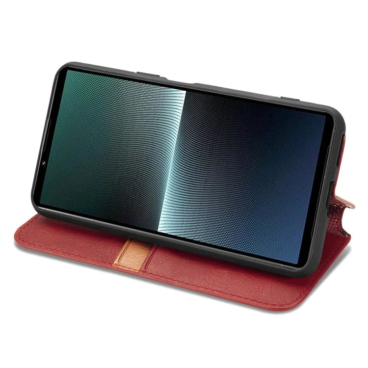 For Sony Xperia 1 V Case PU Leather Wallet Phone Cover with Rhombus Pattern
