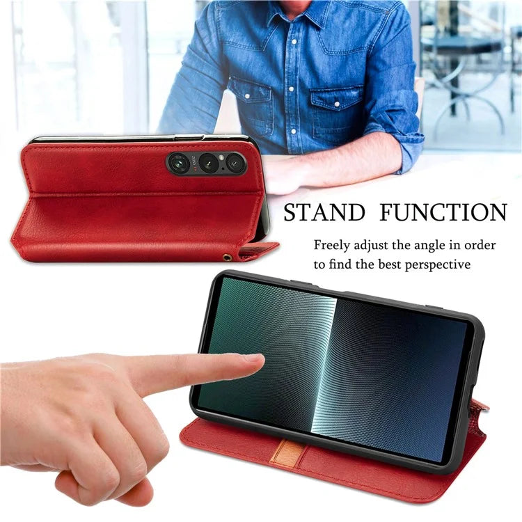 For Sony Xperia 1 V Case PU Leather Wallet Phone Cover with Rhombus Pattern