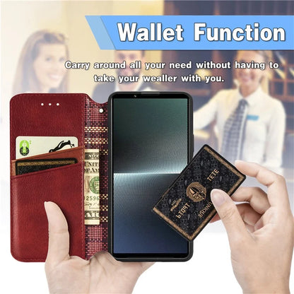 For Sony Xperia 1 V Case PU Leather Wallet Phone Cover with Rhombus Pattern