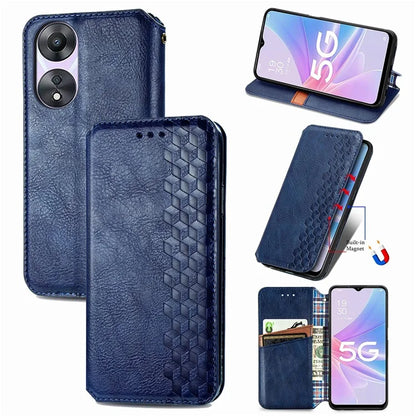 For Oppo A78 4G Case Rhombus Imprinted Wallet Stand Shockproof Mobile Phone Cover