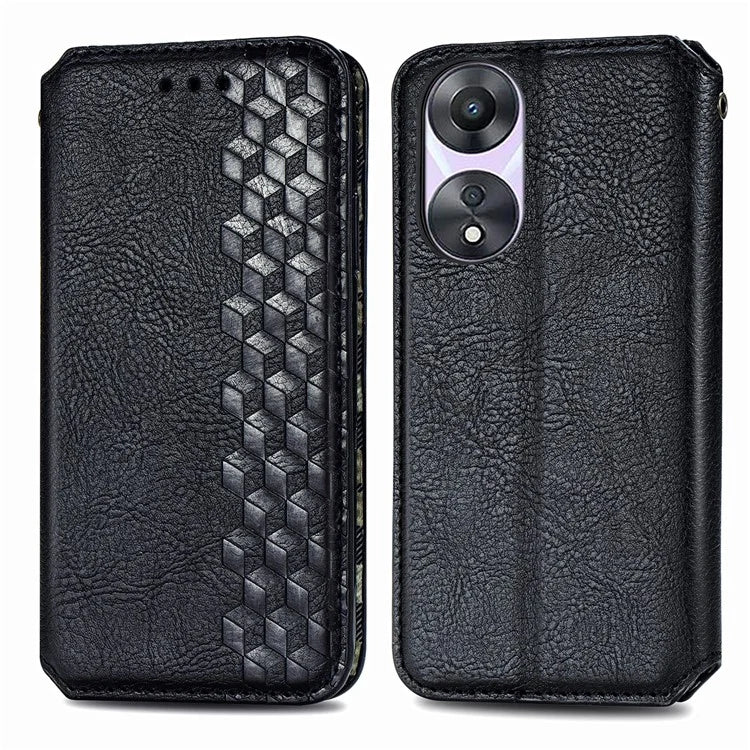 For Oppo A78 4G Case Rhombus Imprinted Wallet Stand Shockproof Mobile Phone Cover