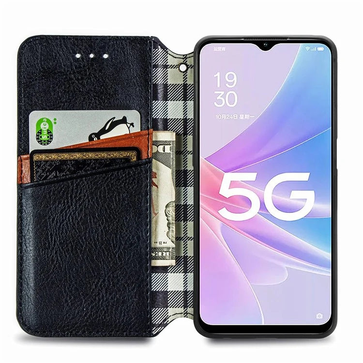 For Oppo A78 4G Case Rhombus Imprinted Wallet Stand Shockproof Mobile Phone Cover