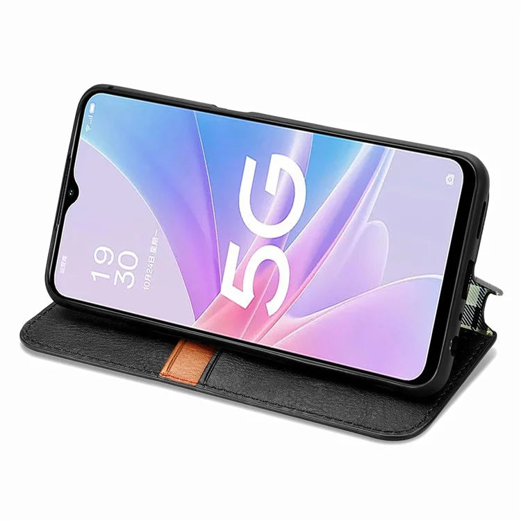 For Oppo A78 4G Case Rhombus Imprinted Wallet Stand Shockproof Mobile Phone Cover