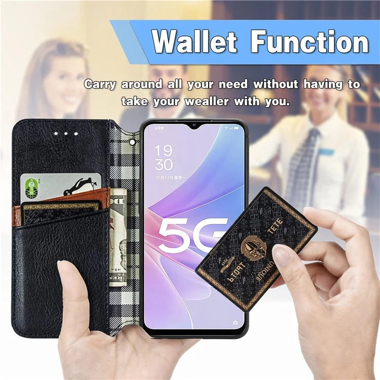 For Oppo A78 4G Case Rhombus Imprinted Wallet Stand Shockproof Mobile Phone Cover