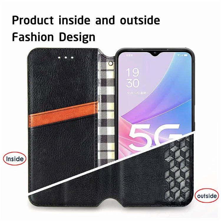 For Oppo A78 4G Case Rhombus Imprinted Wallet Stand Shockproof Mobile Phone Cover