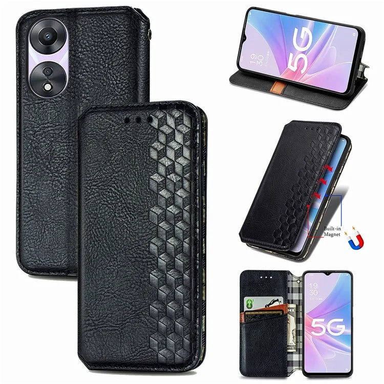 For Oppo A78 4G Case Rhombus Imprinted Wallet Stand Shockproof Mobile Phone Cover