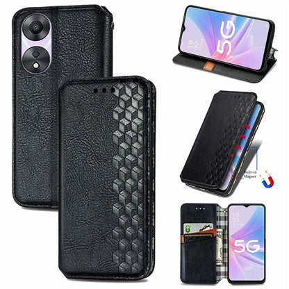For Oppo A78 4G Case Rhombus Imprinted Wallet Stand Shockproof Mobile Phone Cover