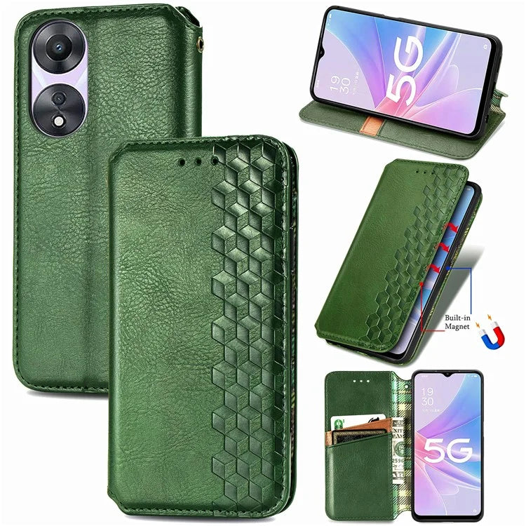 For Oppo A78 4G Case Rhombus Imprinted Wallet Stand Shockproof Mobile Phone Cover