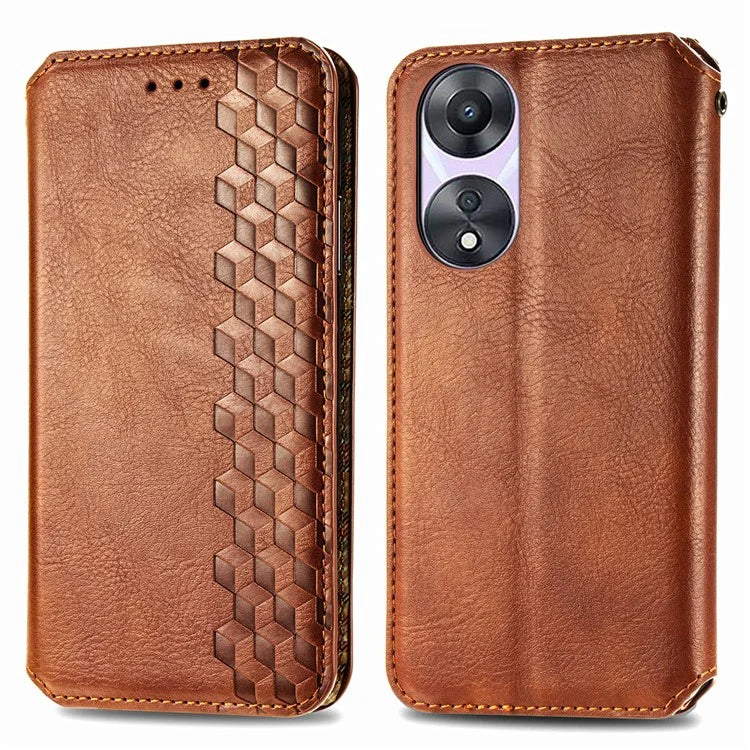 For Oppo A78 4G Case Rhombus Imprinted Wallet Stand Shockproof Mobile Phone Cover