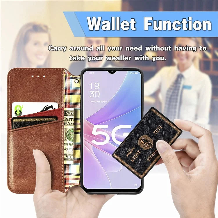 For Oppo A78 4G Case Rhombus Imprinted Wallet Stand Shockproof Mobile Phone Cover