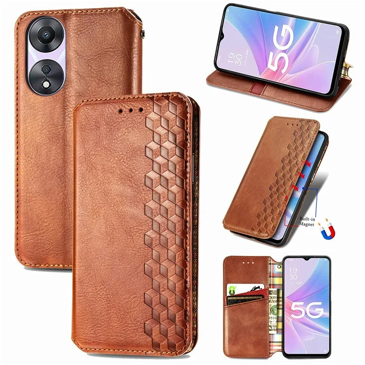 For Oppo A78 4G Case Rhombus Imprinted Wallet Stand Shockproof Mobile Phone Cover
