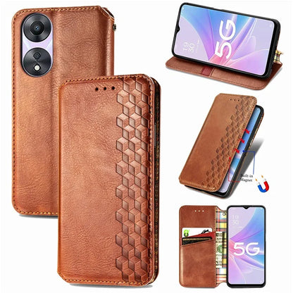 For Oppo A78 4G Case Rhombus Imprinted Wallet Stand Shockproof Mobile Phone Cover