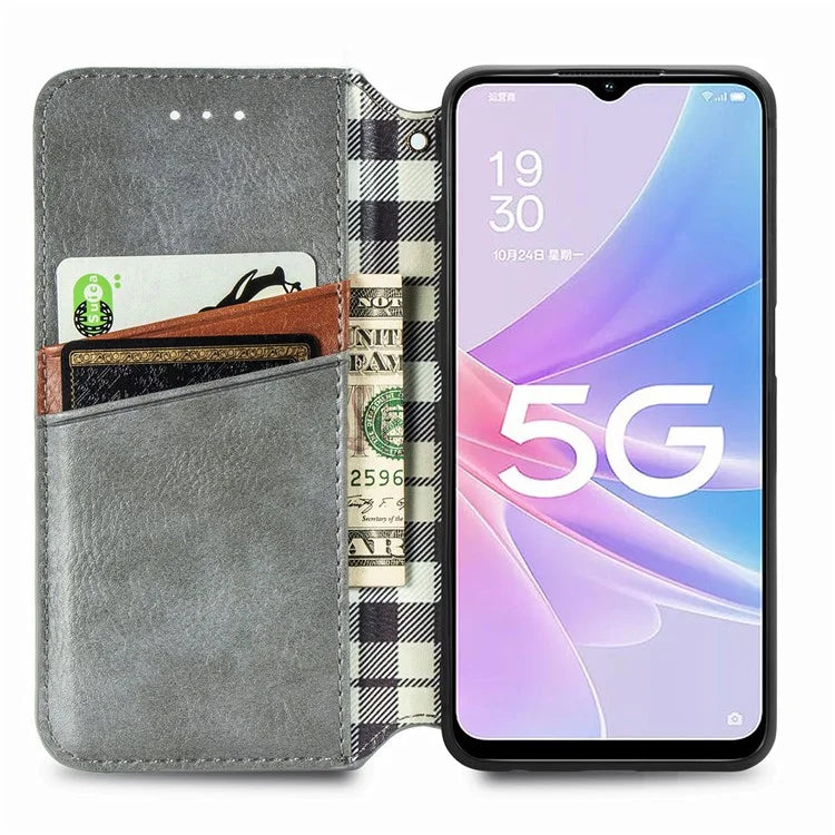 For Oppo A78 4G Case Rhombus Imprinted Wallet Stand Shockproof Mobile Phone Cover
