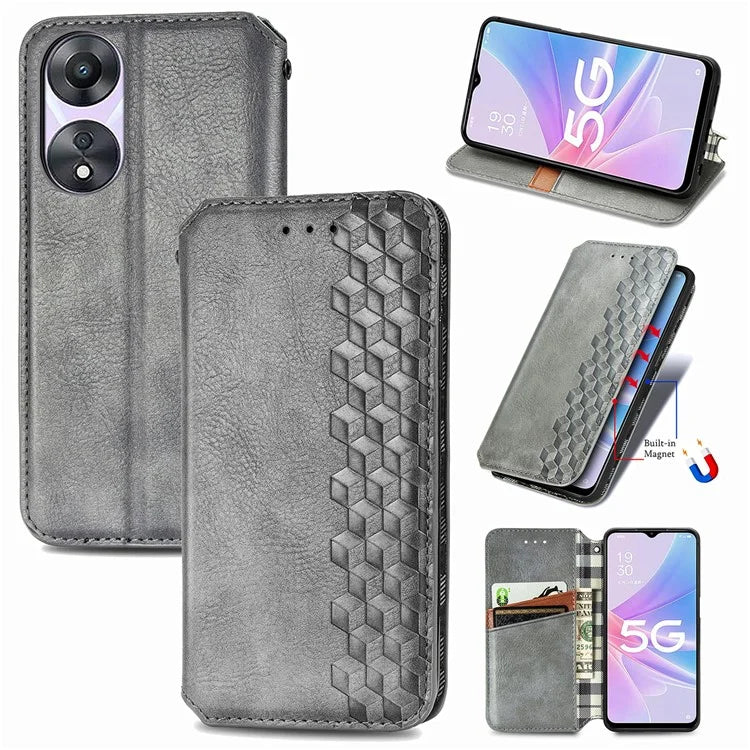 For Oppo A78 4G Case Rhombus Imprinted Wallet Stand Shockproof Mobile Phone Cover