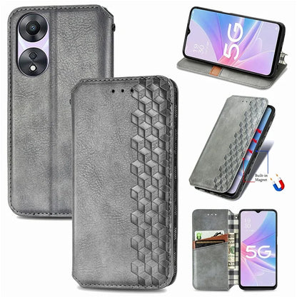 For Oppo A78 4G Case Rhombus Imprinted Wallet Stand Shockproof Mobile Phone Cover