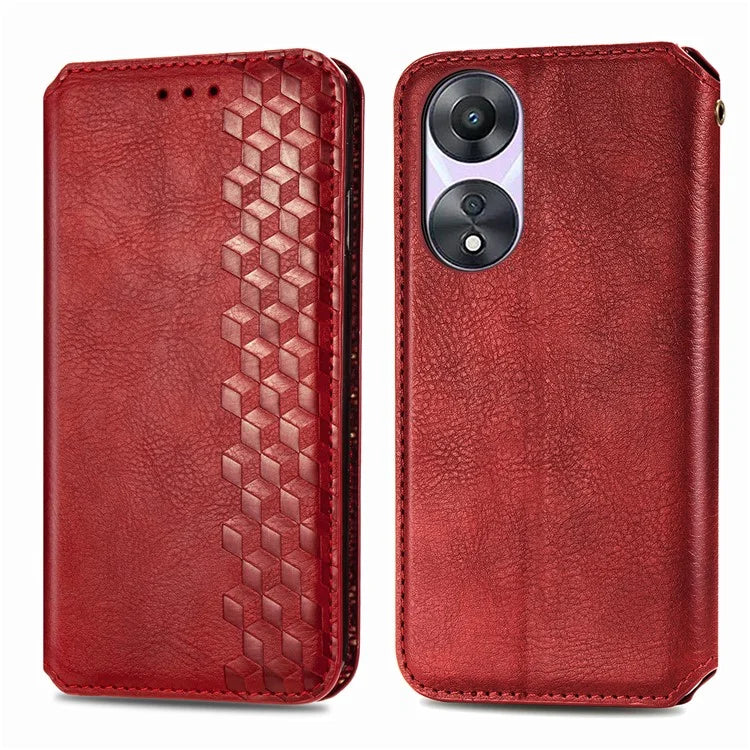 For Oppo A78 4G Case Rhombus Imprinted Wallet Stand Shockproof Mobile Phone Cover