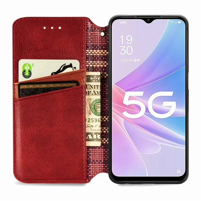 For Oppo A78 4G Case Rhombus Imprinted Wallet Stand Shockproof Mobile Phone Cover