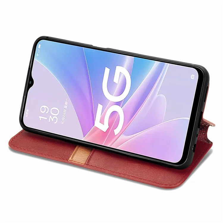 For Oppo A78 4G Case Rhombus Imprinted Wallet Stand Shockproof Mobile Phone Cover