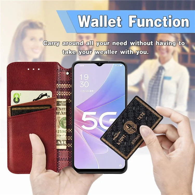 For Oppo A78 4G Case Rhombus Imprinted Wallet Stand Shockproof Mobile Phone Cover