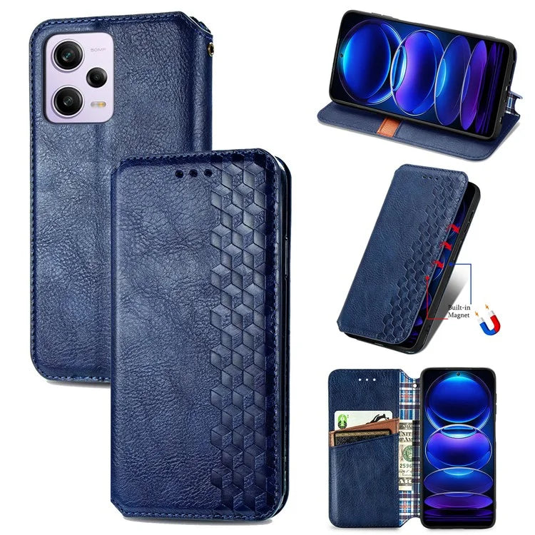 For Xiaomi Redmi Note 12 Pro 5G  /  12 Pro Speed 5G  /  Poco X5 Pro 5G Phone Cover Imprinted Rhombus Pattern Wallet Case