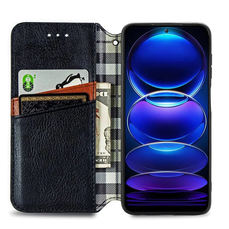 For Xiaomi Redmi Note 12 Pro 5G  /  12 Pro Speed 5G  /  Poco X5 Pro 5G Phone Cover Imprinted Rhombus Pattern Wallet Case