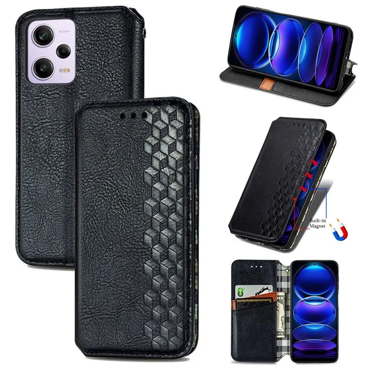 For Xiaomi Redmi Note 12 Pro 5G  /  12 Pro Speed 5G  /  Poco X5 Pro 5G Phone Cover Imprinted Rhombus Pattern Wallet Case