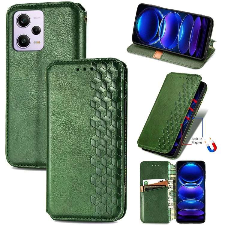 For Xiaomi Redmi Note 12 Pro 5G  /  12 Pro Speed 5G  /  Poco X5 Pro 5G Phone Cover Imprinted Rhombus Pattern Wallet Case