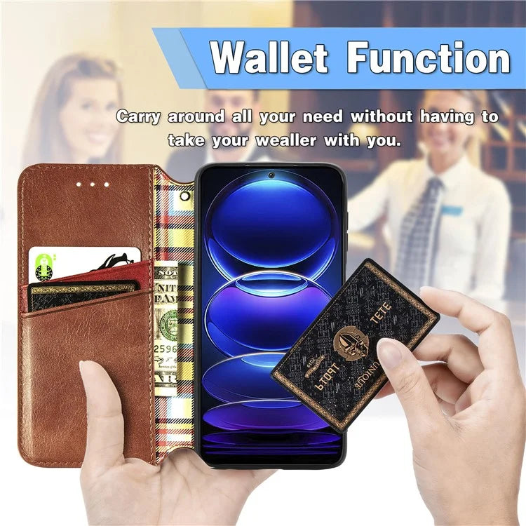 For Xiaomi Redmi Note 12 Pro 5G  /  12 Pro Speed 5G  /  Poco X5 Pro 5G Phone Cover Imprinted Rhombus Pattern Wallet Case