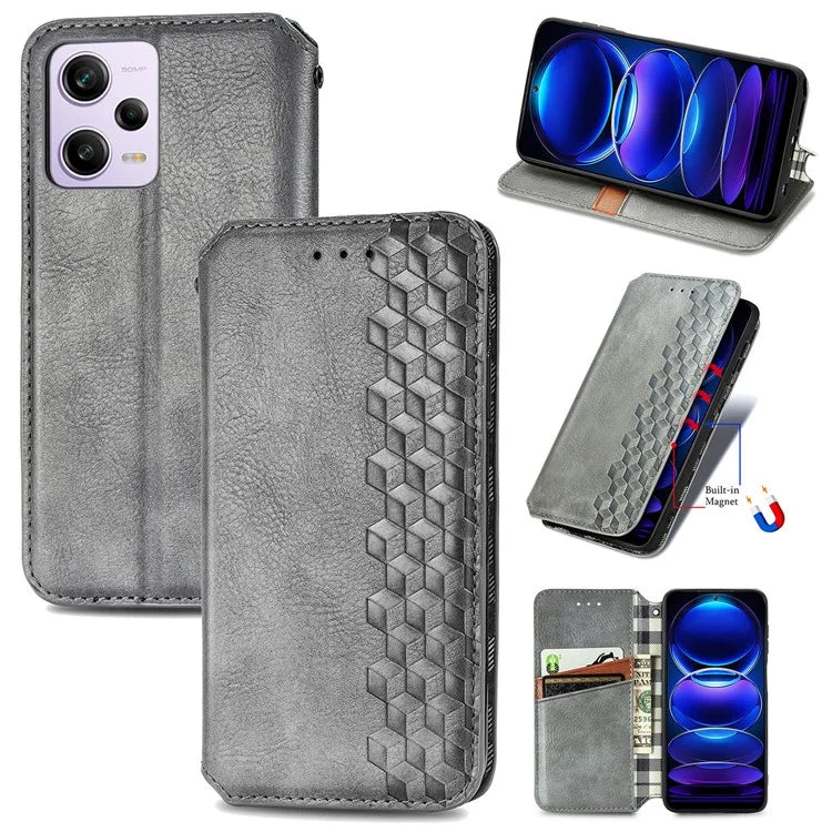 For Xiaomi Redmi Note 12 Pro 5G  /  12 Pro Speed 5G  /  Poco X5 Pro 5G Phone Cover Imprinted Rhombus Pattern Wallet Case