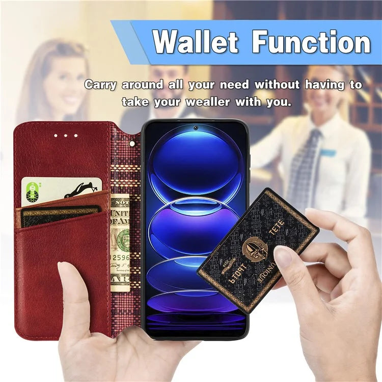 For Xiaomi Redmi Note 12 Pro 5G  /  12 Pro Speed 5G  /  Poco X5 Pro 5G Phone Cover Imprinted Rhombus Pattern Wallet Case