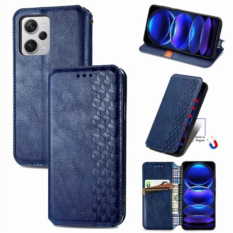 For Xiaomi Redmi Note 12 Pro+ 5G Cell Phone Case Rhombus Imprint Leather Full Protection Wallet Cover