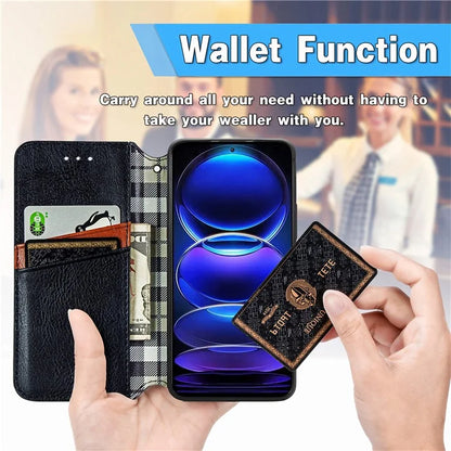 For Xiaomi Redmi Note 12 Pro+ 5G Cell Phone Case Rhombus Imprint Leather Full Protection Wallet Cover