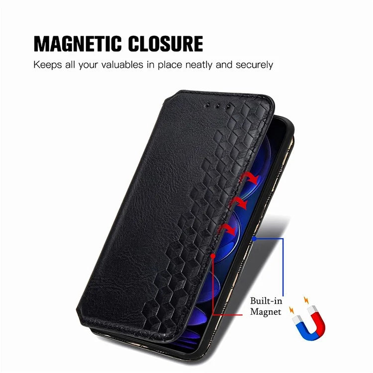 For Xiaomi Redmi Note 12 Pro+ 5G Cell Phone Case Rhombus Imprint Leather Full Protection Wallet Cover