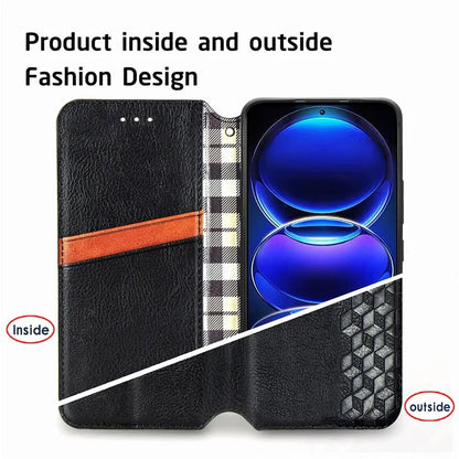 For Xiaomi Redmi Note 12 Pro+ 5G Cell Phone Case Rhombus Imprint Leather Full Protection Wallet Cover